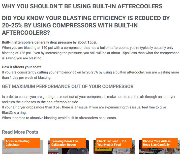 pressure drop aftercooler tips help efficiency blasting