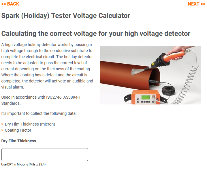 Spark (Holiday) Tester Voltage Calculator