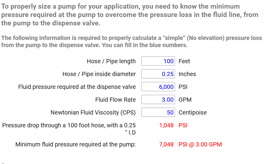 How to calculate the pressure loss in a spray hose, to correctly size
