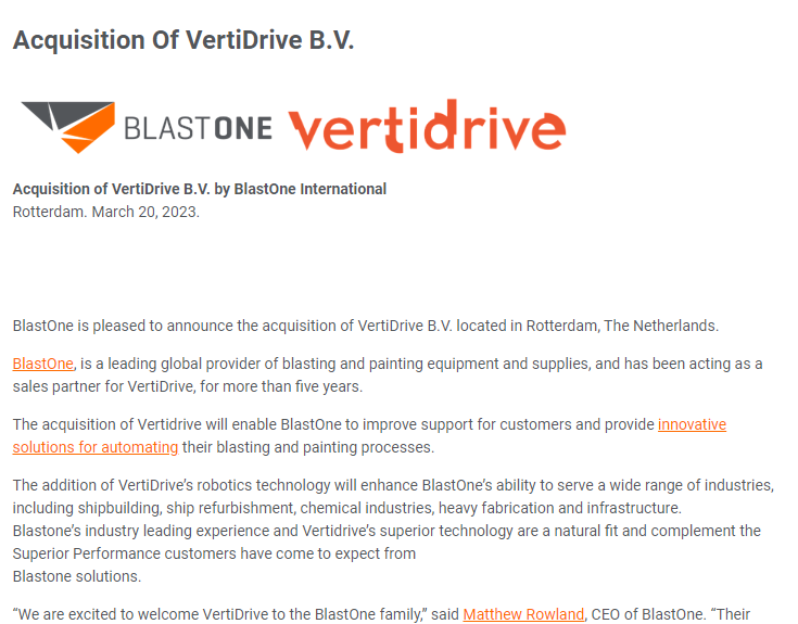 Acquisition of VertiDrive B.V.