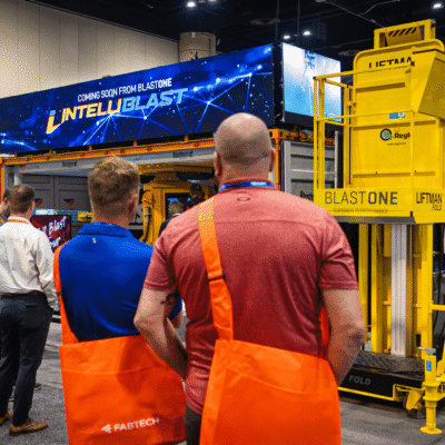 B5200_Attendees With Backs To Camera Looking at B1 Container Booth as IntelliBlast is on LED Screens B5200_Attendees With Backs To Camera Looking at B1 Container Booth as IntelliBlast is on LED Screens