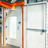 Paint Kitchen/Wash room enclosure with structural framing and overhead conveyor system